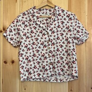 Cynthia Rowley Red and Black Floral Linen Shirt
